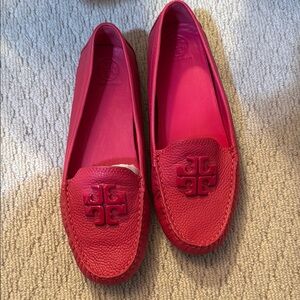 Tory Burch Red Flats with Logo Embossed Design